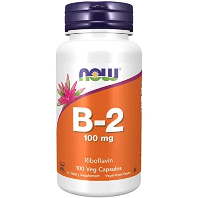 Obrázek Now Potraviny, vitamin B2 (riboflavin), 100 mg, vysoké dávky, veganských kapslí, laboratorně testováno, bezlepkové, sója, vegetariánské, bez genetické techniky, pro pokožku a sliznice