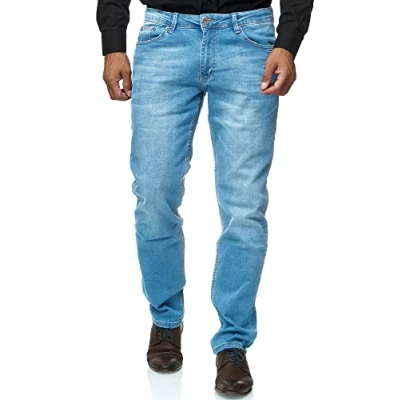 Obrázek JEEL Pánské džíny Regular Fit Straight Cut Stretch Džínové kalhoty Basic Washed, 02 světle modrá