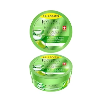 Obrázek Eveline Cosmetics Extra Soft Aloe Vera Zklidňující hloubkový hydratační krém pro obličej a tělo s olivovými extrakty, hedvábnými proteiny panthenolem 175 ml