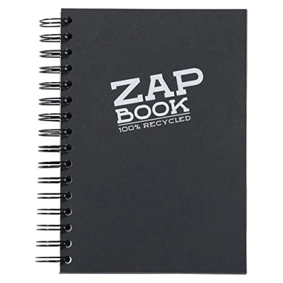 Obrázek Clairefontaine 8362C skicák / sešit na kresby Zap Book s dvojitou spirálou, DIN A5 14,8 x 21 cm, 80 listů g, 100% recyklovaný papír, ideální pro poznámky nebo kresby, černý, 1 kus