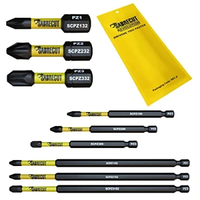 Obrázek 9 x SabreCut SCRK9PZ 32mm 89mm 152mm PZ1 PZ2 PZ3 magnetischer Schlagschrauber Bit Satz Pozi Pozidriv Heavy Duty kompatibel mit Dewalt Milwaukee Bosch Makita und mehr