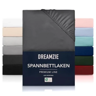 Obrázek Dreamzie Napínací prostěradlo 90 x 200 cm vysoký stoj až 33 100% mikrovlákno tmavě šedá testováno na škodlivé látky (Oeko TEX), s gumovým páskem