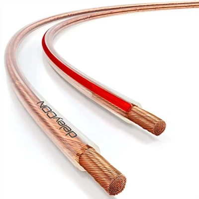 Obrázek deleyCON 20m reproduktorový kabel 2x 4,0 mm² čistá měď OFC Speaker Cable Audio reproduktoru pro HiFi reproduktory a Surround označení polarity průhledný