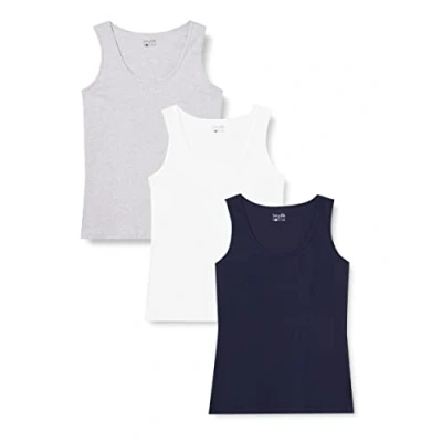 Obrázek berydale Dámský tank top ze 100% bavlny v balení více, Bílá/světle šedá melanž / tmavě modrá