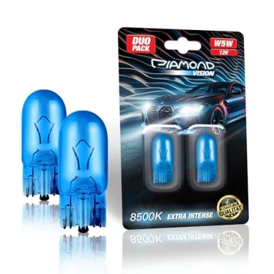 Obrázek Diamond Vision 2x W5W T10 12V 5W xenonový vzhled halogenová autožárovka 8500K Super Ultra White extrémně dlouhá životnost sada 2 ks zkušební značka E w09 44 89/XY