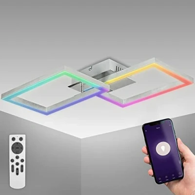 Obrázek B.K.Licht Smart Home LED stropní svítidlo s ovládáním aplikací a hlasem, nastavitelná od teplé bílé po studenou bílou, barevné RGB světlo, lampa, svítidlo, lampa do obývacího pokoje, 50
