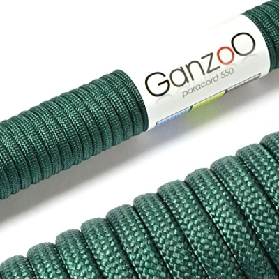 Obrázek Ganzoo Paracord 550 lano tmavě zelené 4 mm šňůra typ 3, nylon &amp; polyester, ideální pro kutilství vodítka psy obojek náramek/Camping Survival a Outdoor 30 metrů univerzální 7 vnitřních pramenů