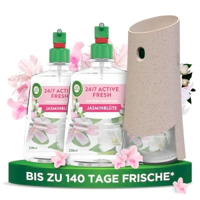 Obrázek Air Wick Active Fresh Starter Set bez aneofonu, automatický osvěžovač vzduchu pokojová vůně jasmínový květ 2 x 228 ml náplň + zařízení