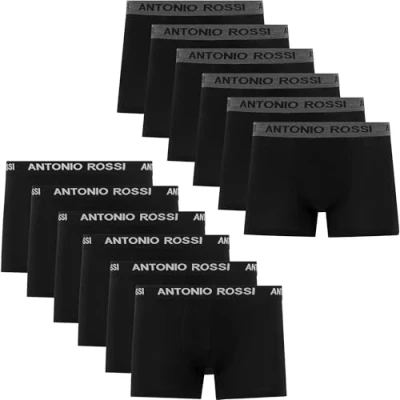 Obrázek ANTONIO ROSSI (12 ks) pánské boxerky hipster multipack s elastickým pasem prodyšné, měkké pro muže všední den, černá