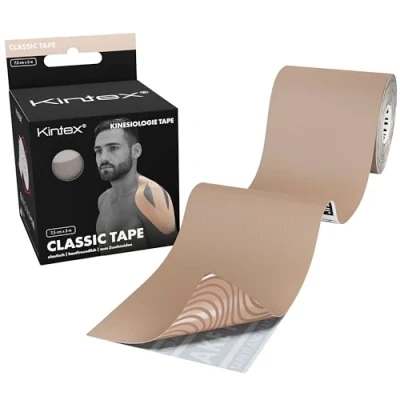 Obrázek Kintex kineziologická páska Classic, 7,5 cm x 5 m, extra široká, šetrná k pokožce a voděodolná, páska, fyzio pro sport fyzioterapii (béžová)
