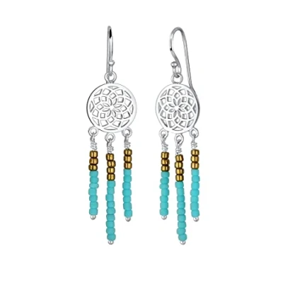 Obrázek Elli Dámské náušnice lapač snů Ornament Boho Festival ze sterlingového stříbra 925, Fazetový brus