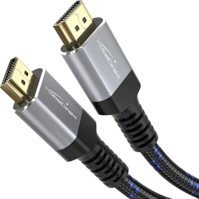 Obrázek KabelDirekt 4K &amp; 8K HDMI kabel 1,5 m nerozbitná kovová zástrčka + nylon braiding pro každou přípojku (4K@120Hz 8K@60Hz, 2.0, High Speed s Ethernetem, Blu ray, PS5/Xbox/Switch)