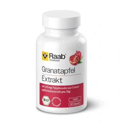Obrázek Raab Vitalfood Bio kapsle extrakt z granátového jablka s 215 mg polyfenolů denně, 1x 80 kapslí à 530 v balení