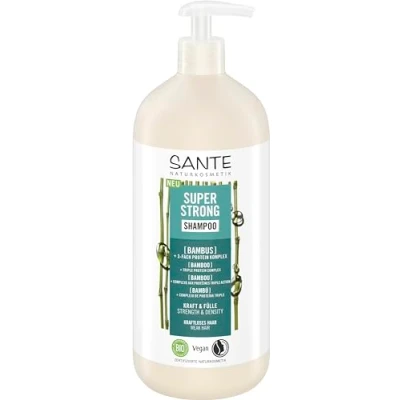 Obrázek SANTE Naturkosmetik Super silný šampon bio bambusový extrakt + 3násobný proteinový komplex, veganský pečující s přírodními složkami, posiluje slabé vlasy, dávkovačem pumpy, 950 ml