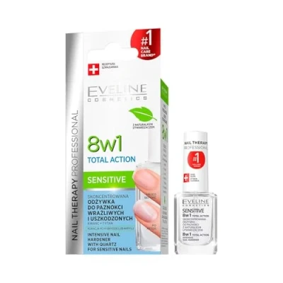 Obrázek Eveline Cosmetics Nail Therapy Professional Total Action Sensitive 8 in 1 Nagelconditioner für brüchige und empfindliche Nägel, mit schützender Quarzformel, 12 ML
