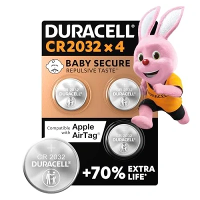 Obrázek Duracell CR2032 knoflíkové články, lithiová knoflíková baterie CR 2032 3 V (4 kusy), ideální např. pro autoklíče, váhy, fitness tracker, lékařské přístroje