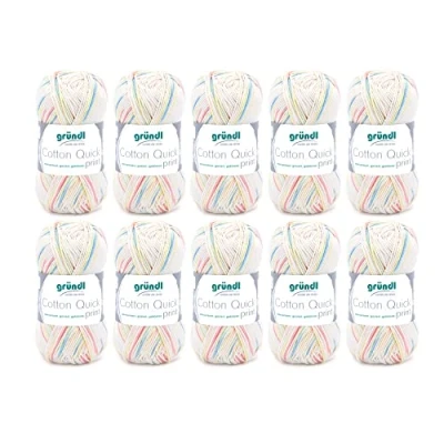 Obrázek Gründl Cotton Quick Print pletací příze / háčkovací (barevná ze 100% bavlny, certifikováno Öko Tex, síla jehlic: 3 4) 10 x 50 g, Baby Multicolor