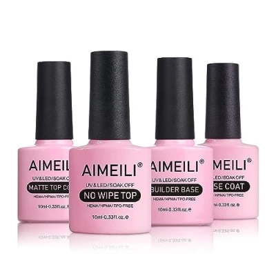 Obrázek AIMEILI UV lak na nehty Base a Top Coat Matt Builder Gel Set, 4 x 10 ml podkladový vrchní Matte Nail Art Manikúra