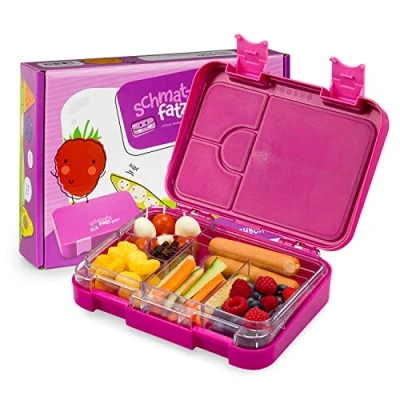 Obrázek schmatzfatz Junior krabička na svačinu pro děti s přihrádkami, bez BPA, oběd děti, Bento box, dívky a chlapce, svačinový perfektní do školy, školky výlety (fialové