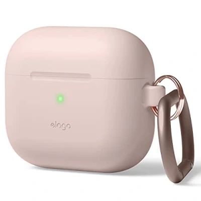 Obrázek elago Ochranné pouzdro ze silikonu s karabinou, kompatibilní AirPods 3 prémiový silikon, k dispozici bezdrátové nabíjení, nárazuvzdorné (pískově růžová)