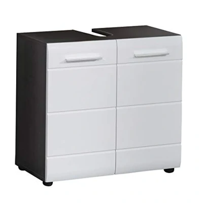 Obrázek trendteam smart living Skříňka pod umyvadlo koupelna Line rozměry montáže (ŠxVxH) 60 x 57 31 cm barva Sardegna kouřová stříbrná s bílým vysokým leskem 189830103