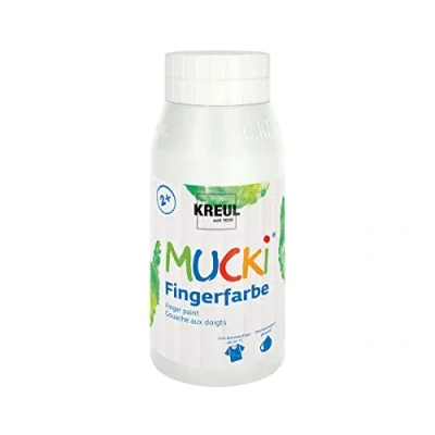 Obrázek KREUL 23201 Mucki zářivá barva na prsty, 750 ml v bílé, vodní bázi, bez parabenů, lepku, laktózy a veganské, omyvatelné, smývatelné štětcem, houbou, špachtlí prsty