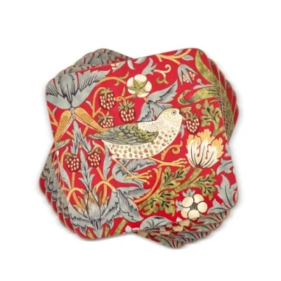 Obrázek Pimpernel Sada Strawberry Thief Red podtácek S/6 (s), dřevo a korek, červená, 4 palce, 6