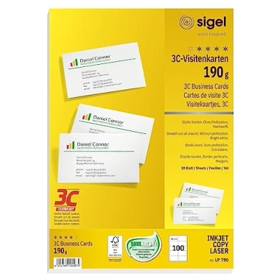 Obrázek SIGEL LP790 vizitky s možností potisku 3C, 100 kusů (10 listů), vysoce bílé, hladký střih po celém obvodu, 190 g, 85 x 55 mm