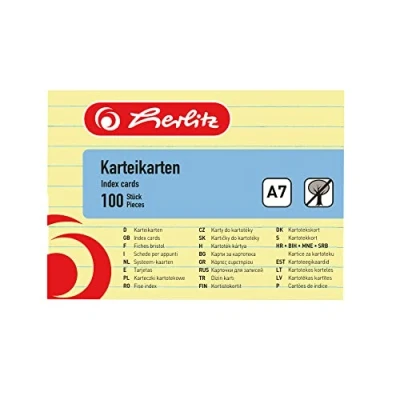 Obrázek Karta do kartotéky/kartotéční listy Herlitz 1150507, formát A5, 100 ks, bílá, Žlutá A7