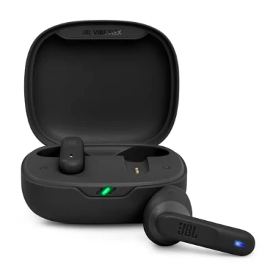 Obrázek JBL Vibe Flex Kabellose Bluetooth Kopfhörer, 12 mm Treiber, 32 Stunden Wiedergabe, wasserdicht und staubdicht, IP54, Schwarz