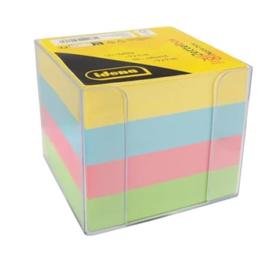 Obrázek Idena 11183 box na lístečky, transparentní, 9 x 8 cm, vč. 700 listů bloku FSC Mix papír ve 4 barvách