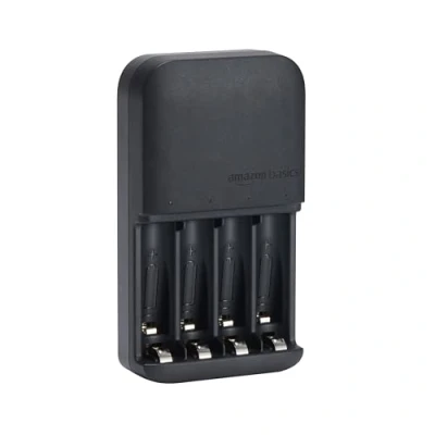 Obrázek Amazon Basics Batterieladegerät Für AA und AAA NiMh Akkus, EU Stecker, 4 Batterien, Schwarz