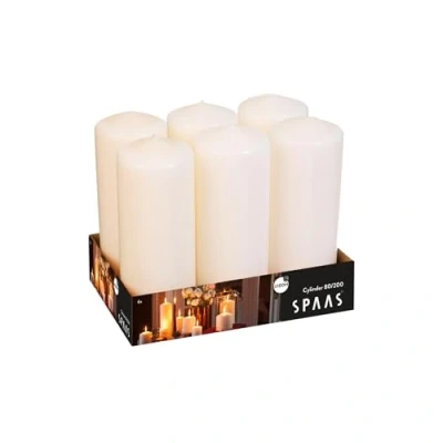 Obrázek SPAAS 6er Pack Stumpenkerze 80/200 mm, ± 100 Stunden, ohne Duft elfenbein