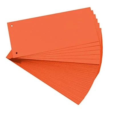 Obrázek Exacompta 13465B balení 100 ks kartonových dělicích proužků. 10,5 x 24 cm oranžové. Pro přehledné uložení vašich dokumentů. Dělicí lamely listy Pořadač Rejstřík Modrý anděl