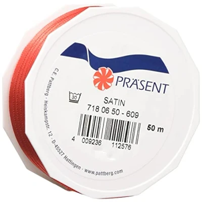Obrázek PRÄSENT C.E. Pattberg Satin rot, 50 m Satinband zum Einpacken von Geschenken, 6 mm Breite, Geschenkband Dekorieren &amp; Basteln, Dekoband, Anlass