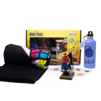 Obrázek Neamedia Icons Netflix Chill Kit One Piece, Offizielle Lizenz, Decke, Ruffy Sammelfigur, Edelstahltrinkflasche, Stickerbogen, Weihnachts und Geburtstagsgeschenkidee für Geek Otaku