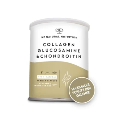 Obrázek Hydrolyzovaný kolagenový prášek s kyselinou hyaluronovou, glukosaminem, vitamínem C, hořčíkem, křemíkem. Kolagen prášek. Účinná ochrana chrupavky. Posiluje klouby, kosti, kůže. EU. N2 Natural