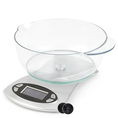 Obrázek Salter 1069 SVDR Digitale Küchenwaage elektronisch, spülmaschinenfest, 1,8L Schüssel, Uhr im Maßstab 4 in 1, Stoppuhr, Raumtemperatursensor, große, gut ablesbare LCD Anzeige für zöllig/metrisch