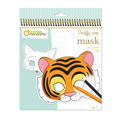 Obrázek Avenue Mandarine GY023O omalovánky Graffy pop s předřezanými maskami k vybarvování, 250 g kreslicího papíru, 24 listů, 12 různých motivů x 2, vhodné pro děti od 5 let, zvířata, 1 kus