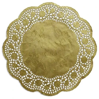 Obrázek Špička na dort, špičkový papír kulatý, ražený, 100 kusů (zlato, Ø 26,7 cm)