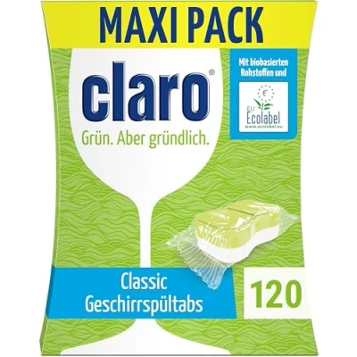 Obrázek claro Classic Öko tablety do myčky nádobí 120 tablet bez fosfátů, ekologické a veganské fólie rozpustná ve vodě