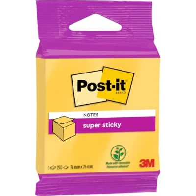 Obrázek Post it Kostka Super Sticky Notes, ultra žlutá, 270 listů, 76 mm x extra silně lepicí poznámkový blok pro seznamy úkolů a vzpomínky