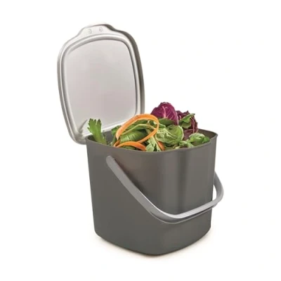 Obrázek Snips Biomový odpadkový koš, kompostér, kuchyňský koš s víkem a rukojetí 3 l, bio do kuchyně 20,5 x 18,5 16,7, Made in Italy, šedá, bez BPA