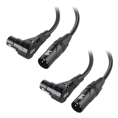 Obrázek Cable Matters Balení 2 pravoúhlých XLR kabelů, krátký kabel mikrofonu 0,15 m bezkyslíkatá měď (OFC) pravoúhlý kabel, mikrofonu, reproduktorový černý