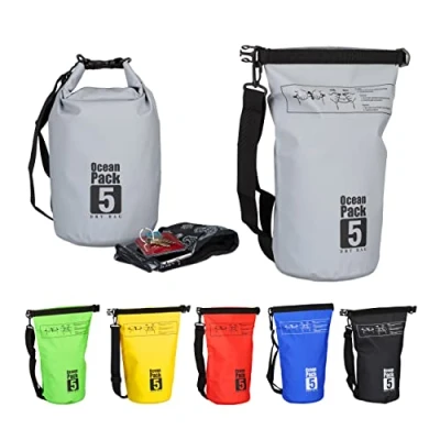 Obrázek Relaxdays Ocean Pack, 5 l, vodotěsný, balicí pytel, lehký Dry Bag, kajak, suchá taška, plachtění, lyže, snowboarding, barva, Šedá (Grigio Scuro), Školní batoh