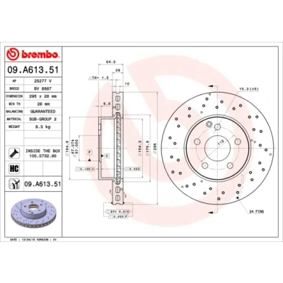 Obrázek Brembo 09. A613. 51 Přední brzdový kotouč s UV lakováním, počet 2
