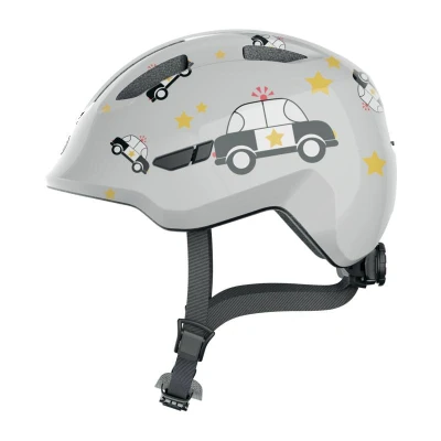 Obrázek ABUS Dětská helma Smiley 3.0 cyklistická přilba S hlubokým střihem, design vhodný pro děti a místo cop dívky chlapce šedá automatickým vzorem, velikost