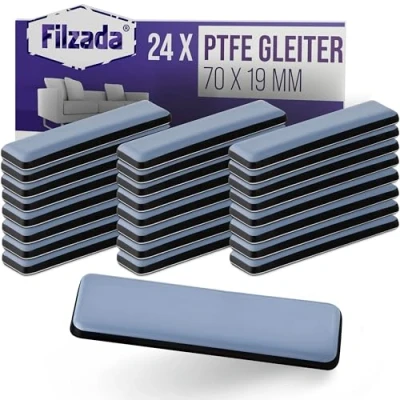 Obrázek Filzada® 24x teflonové kluzné podložky samolepicí 70 x 19 mm (hranaté) profesionální nábytkové / koberce PTFE (teflon)