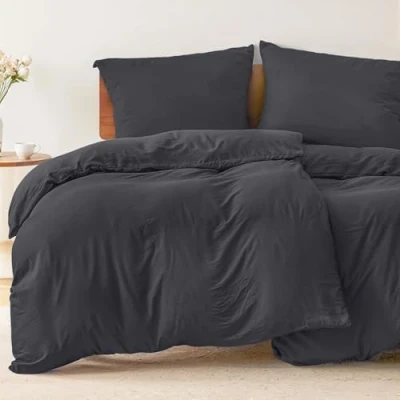 Obrázek Dreamzie Ložní prádlo 135 x 200 cm 4dílné s povlaky na polštáře 80 tmavě šedá povlečení jednolůžko ze 100% mikrovlákna certifikováno bez chemikálií (Oeko TEX)