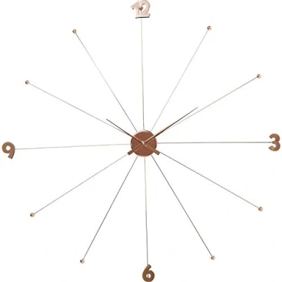 Obrázek Kare Designové nástěnné hodiny Like Umbrella, růžové zlato, bez tikání, tikání baterie, quartzový strojek, velké hodiny, moderní, minimalistické, obývací pokoj, ocel, 100 x 6 cm